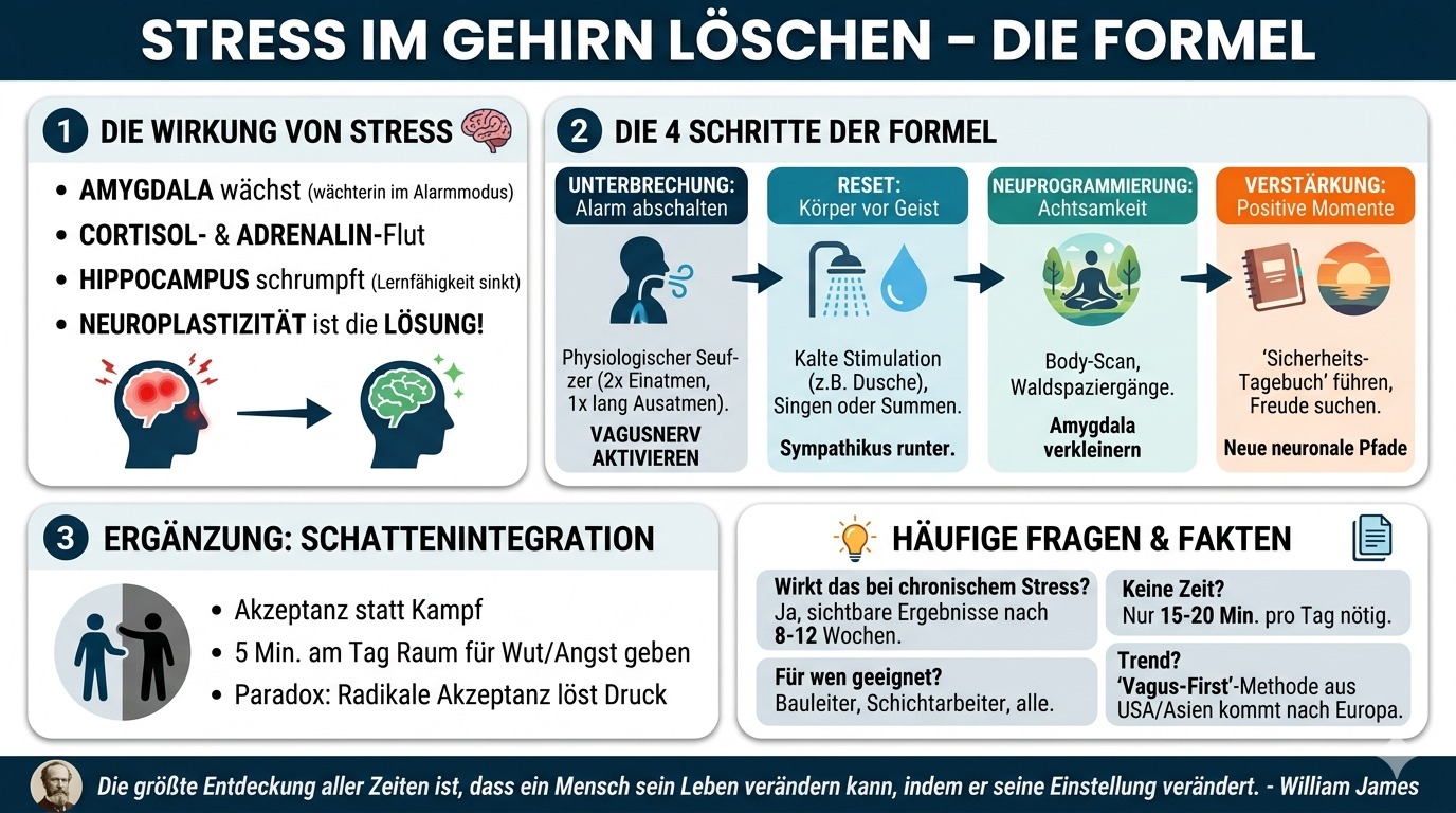 Infografik Stress im Gehirn löschen – die Formel