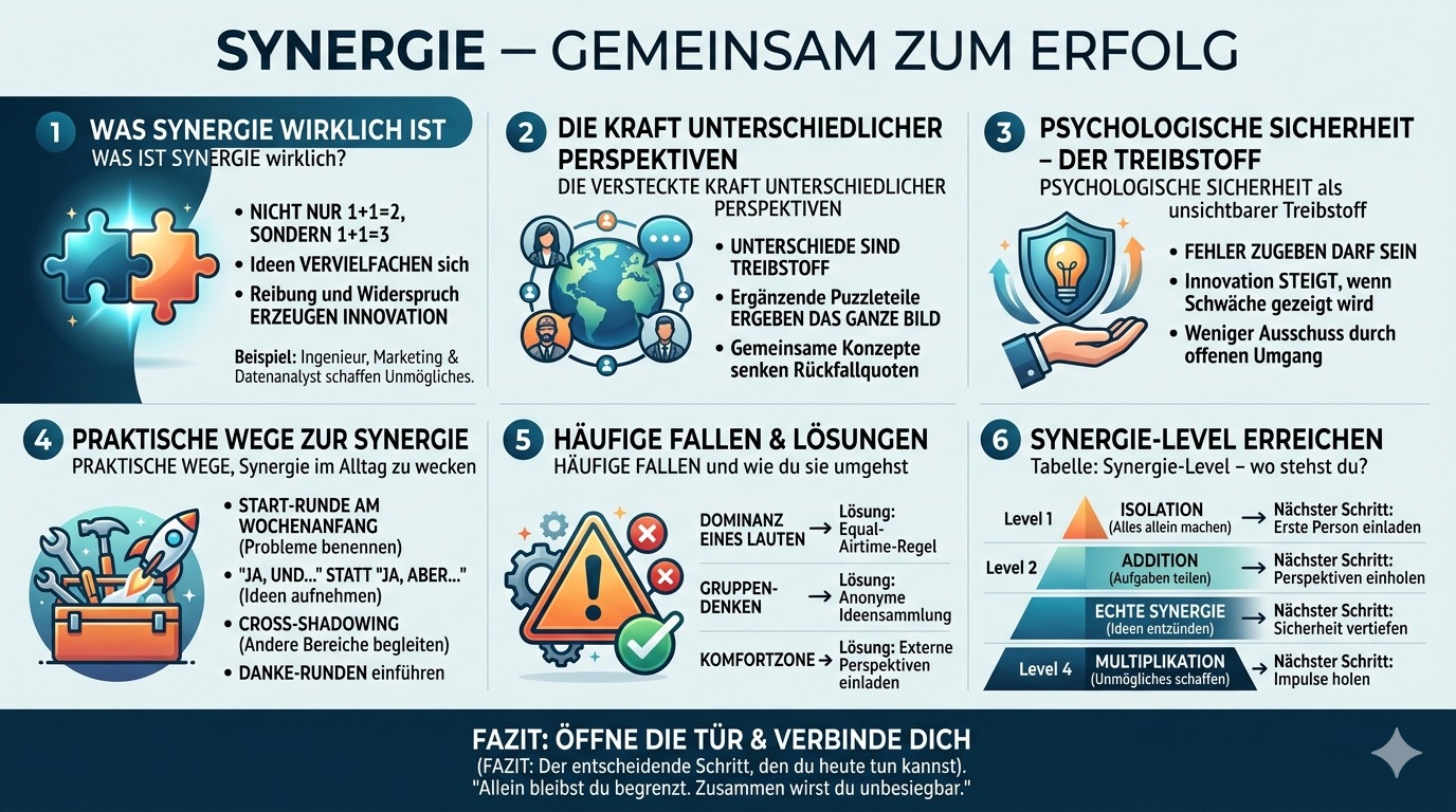 Infografik Synergie – Allein bist du schwach, zusammen unbesiegbar Infografik Synergie – Allein bist du schwach, zusammen unbesiegbar