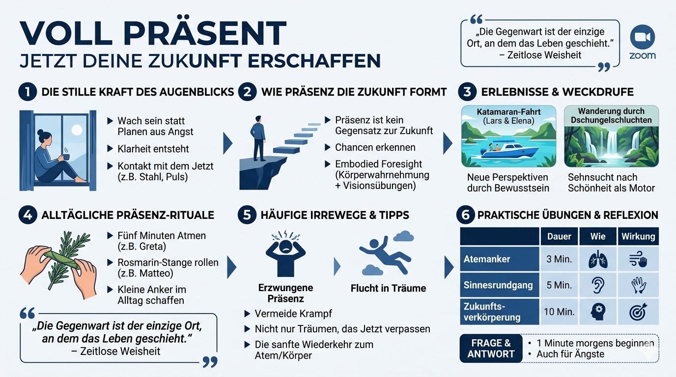 Infografik Voll präsent jetzt deine Zukunft erschaffen