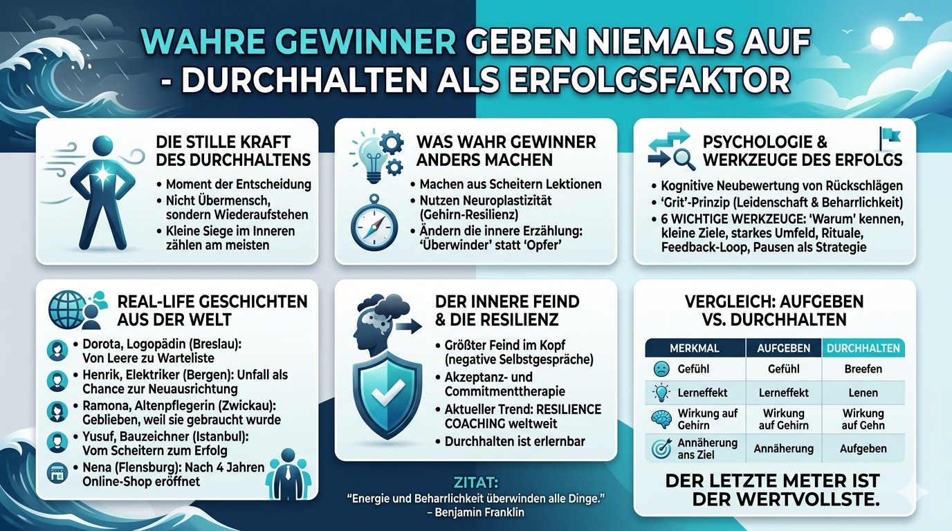 Infografik Wahre Gewinner geben niemals auf Infografik Wahre Gewinner geben niemals auf