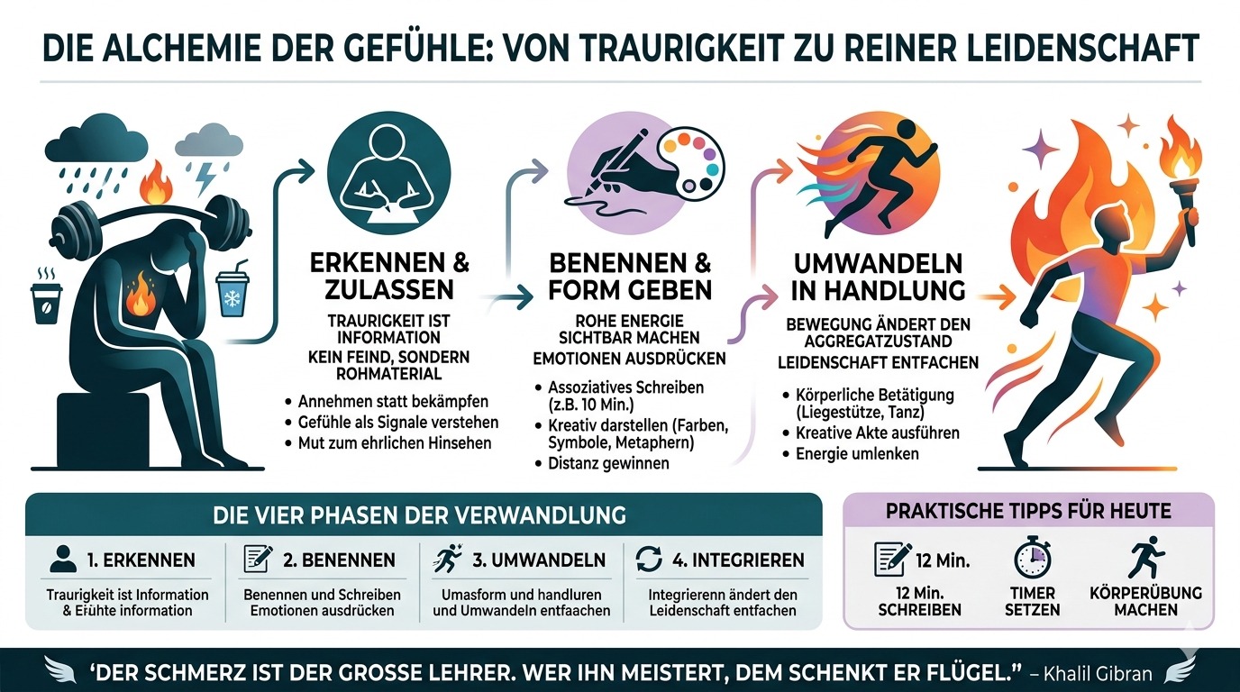 Infografik Wandle Traurigkeit in pure Leidenschaft um.