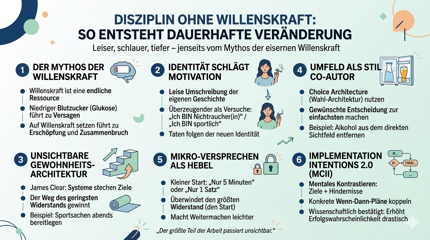 Infografik Warum Disziplin ohne Willenskraft entsteht
