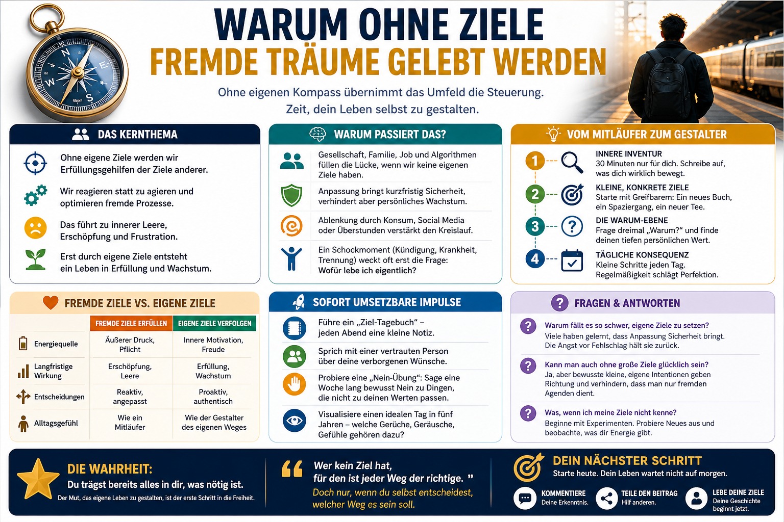 Infografik Warum ohne Ziele fremde Träume gelebt werden Infografik Warum ohne Ziele fremde Träume gelebt werden