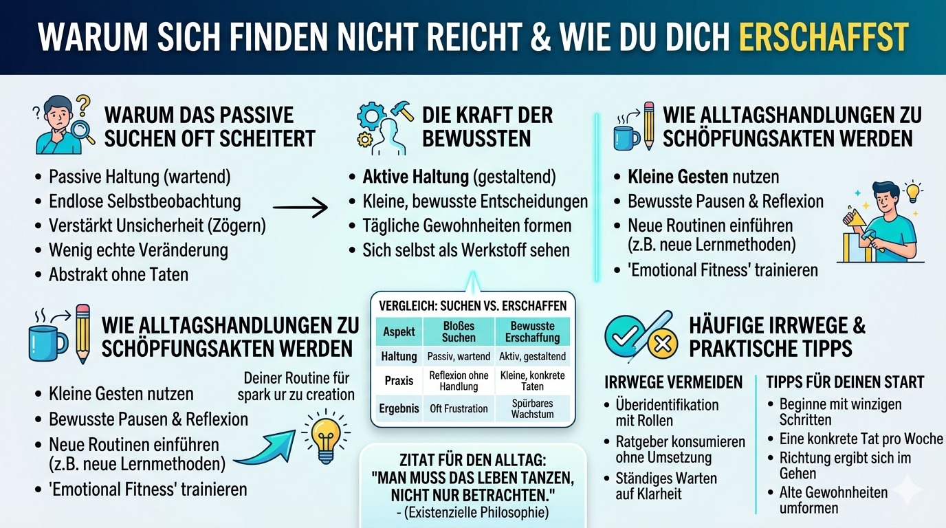 Infografik Warum sich finden nicht reicht und wie du dich erschaffst