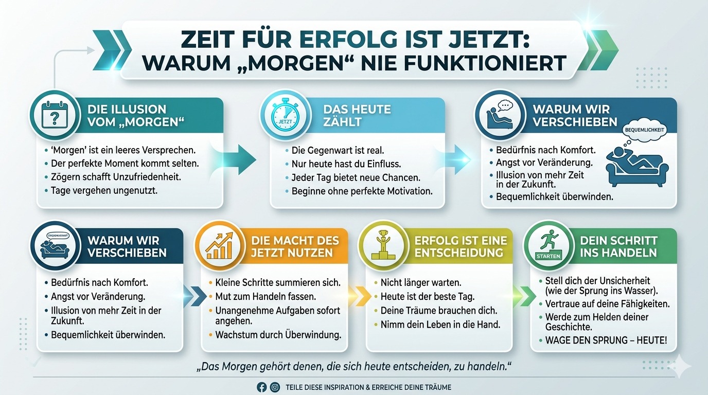 Infografik Warum „Morgen“ nie funktioniert – Zeit für Erfolg ist JETZT!