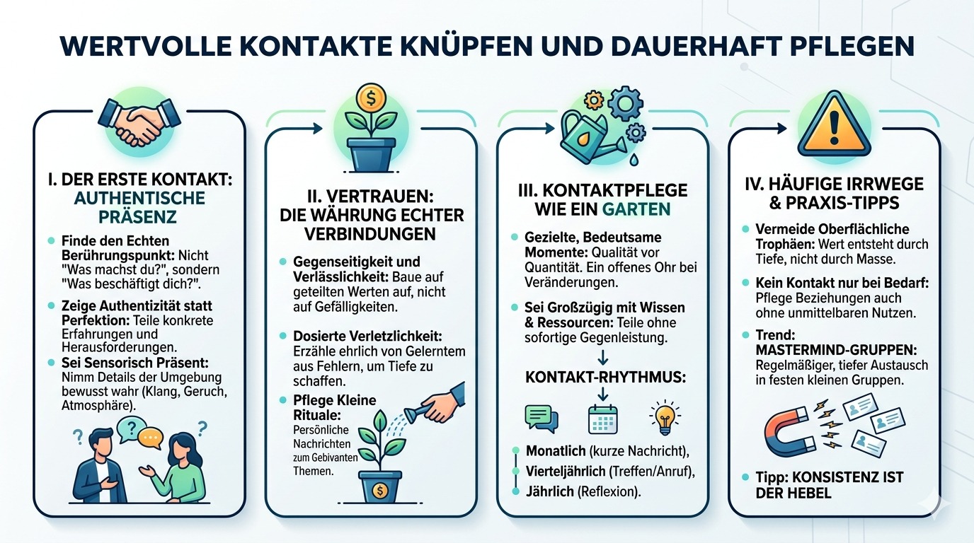 Infografik Wertvolle Kontakte knüpfen und dauerhaft pflegen Infografik Wertvolle Kontakte knüpfen und dauerhaft pflegen