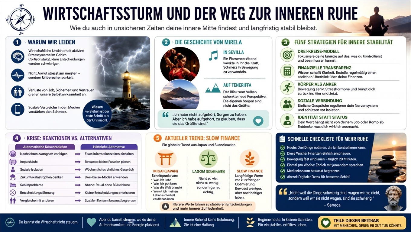 Infografik Wirtschaftssturm und der Weg zur inneren Ruhe Infografik Wirtschaftssturm und der Weg zur inneren Ruhe