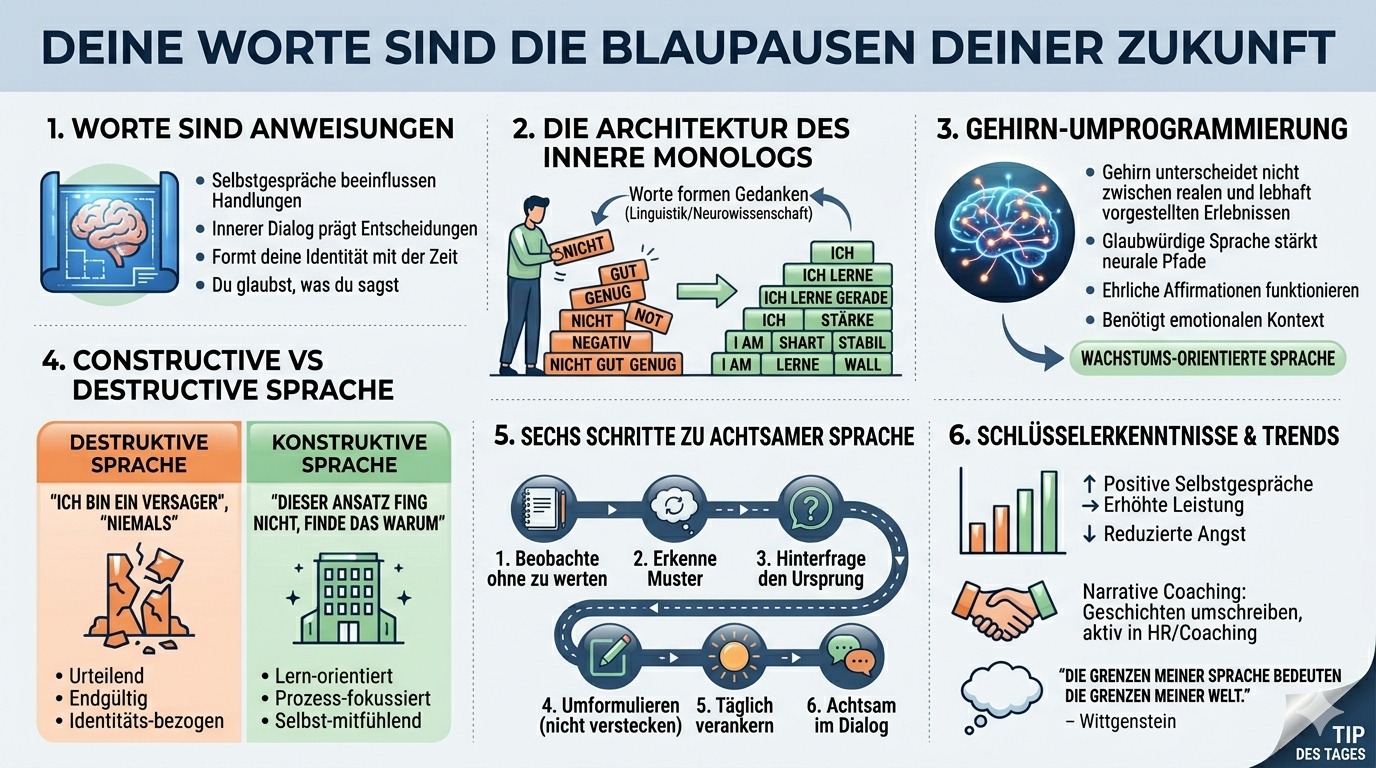 Infografik „Warum deine Worte die Baupläne deiner Zukunft sind
