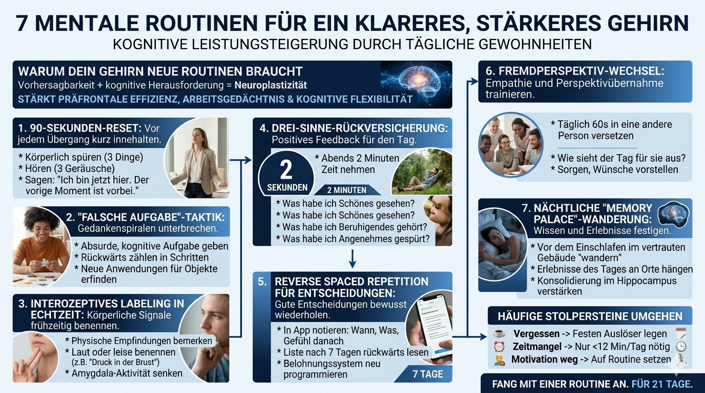 Infografik 7 mentale Routinen für ein klareres, stärkeres Gehirn Infografik 7 mentale Routinen für ein klareres, stärkeres Gehirn