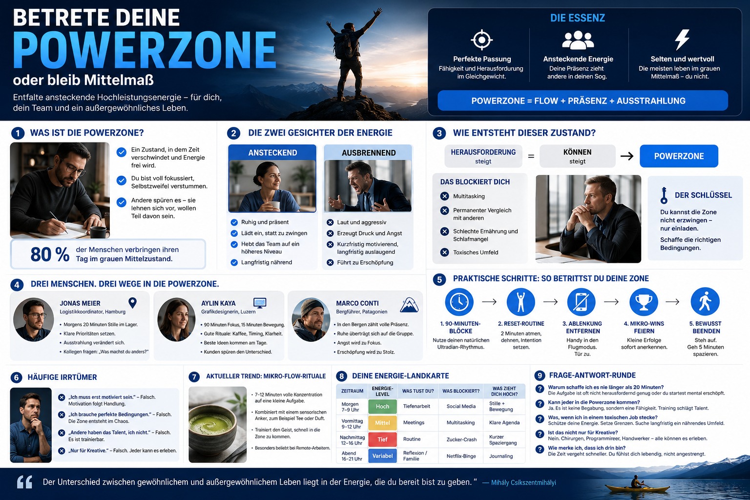 Infografik Betrete jetzt deine Powerzone oder bleib Mittelmaß