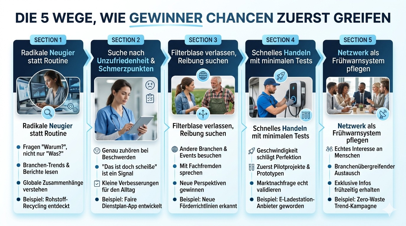 Infografik Die 5 Wege, wie Gewinner Chancen zuerst greifen Infografik Die 5 Wege, wie Gewinner Chancen zuerst greifen