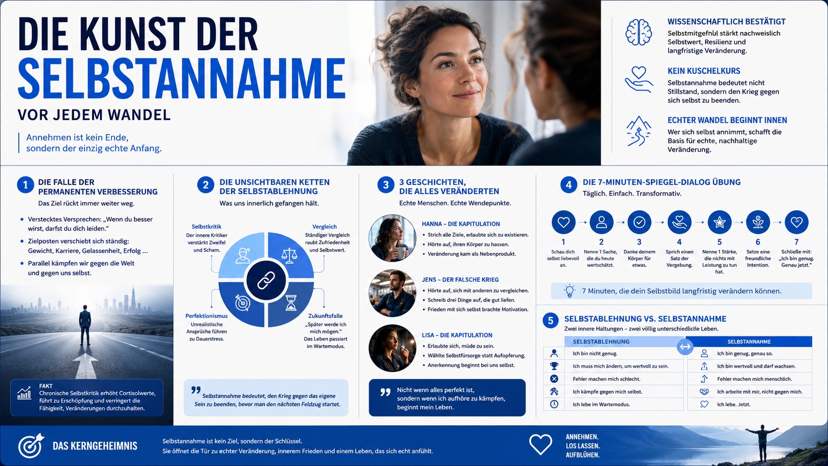 Infografik Die Kunst der Selbstannahme vor jedem Wandel