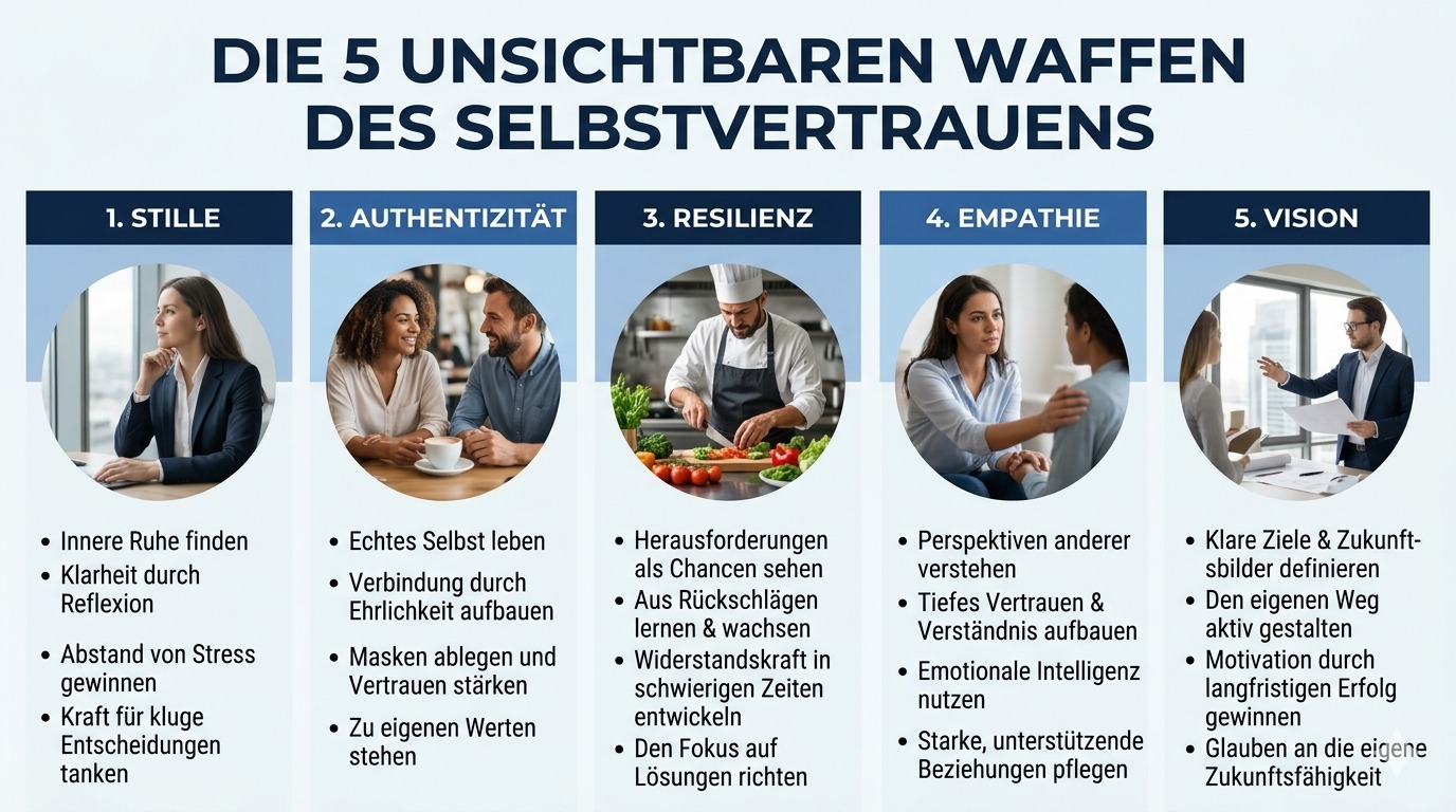Infografik Die fünf unsichtbaren Waffen des Selbstvertrauens 