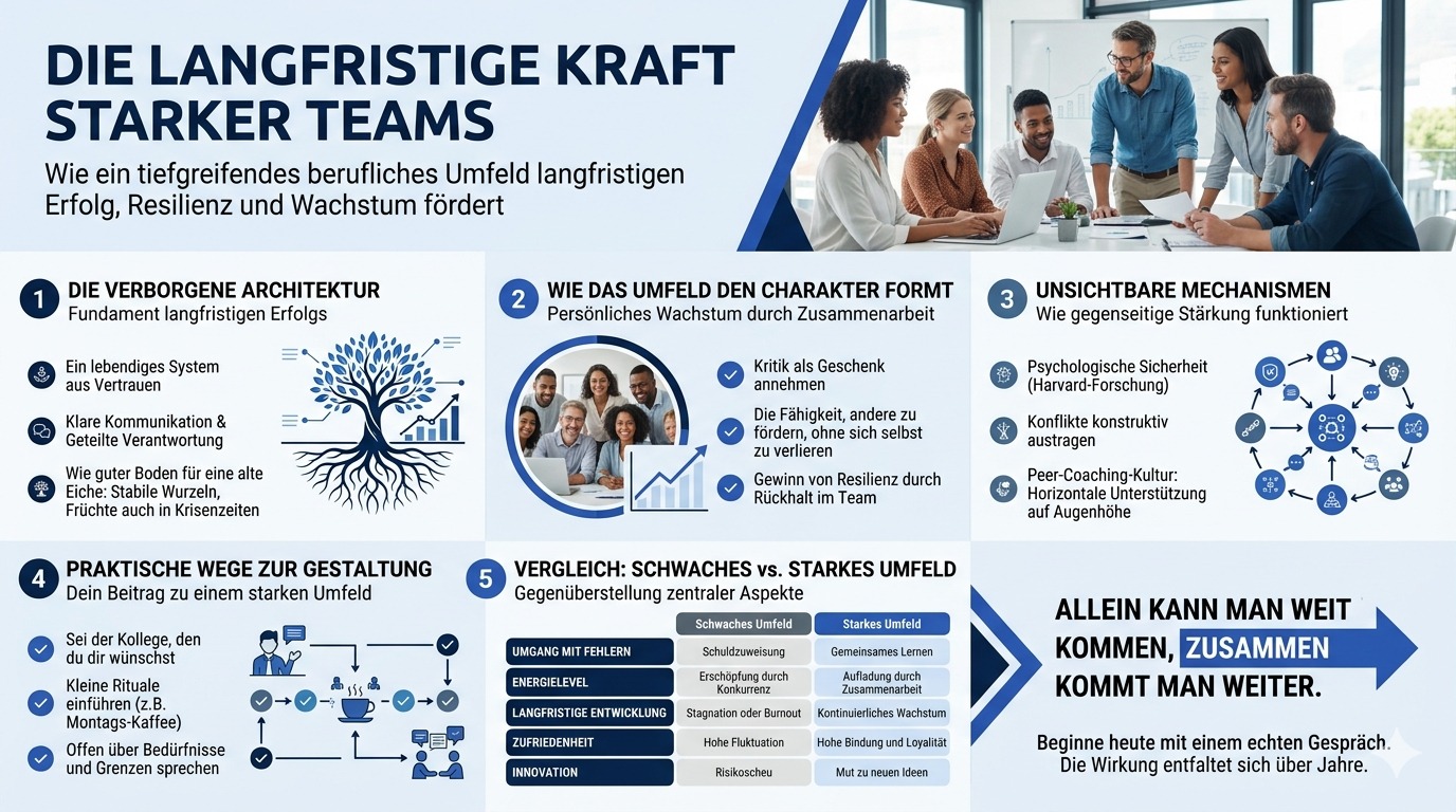 Infografik Die langfristige Kraft starker Teams entfaltet sich.