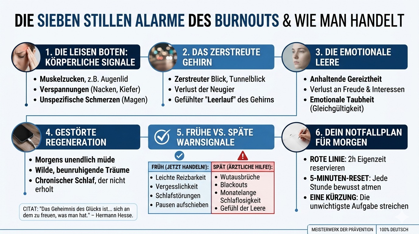 Infografik Die sieben stillen Alarme des Burnouts! Infografik Die sieben stillen Alarme des Burnouts!