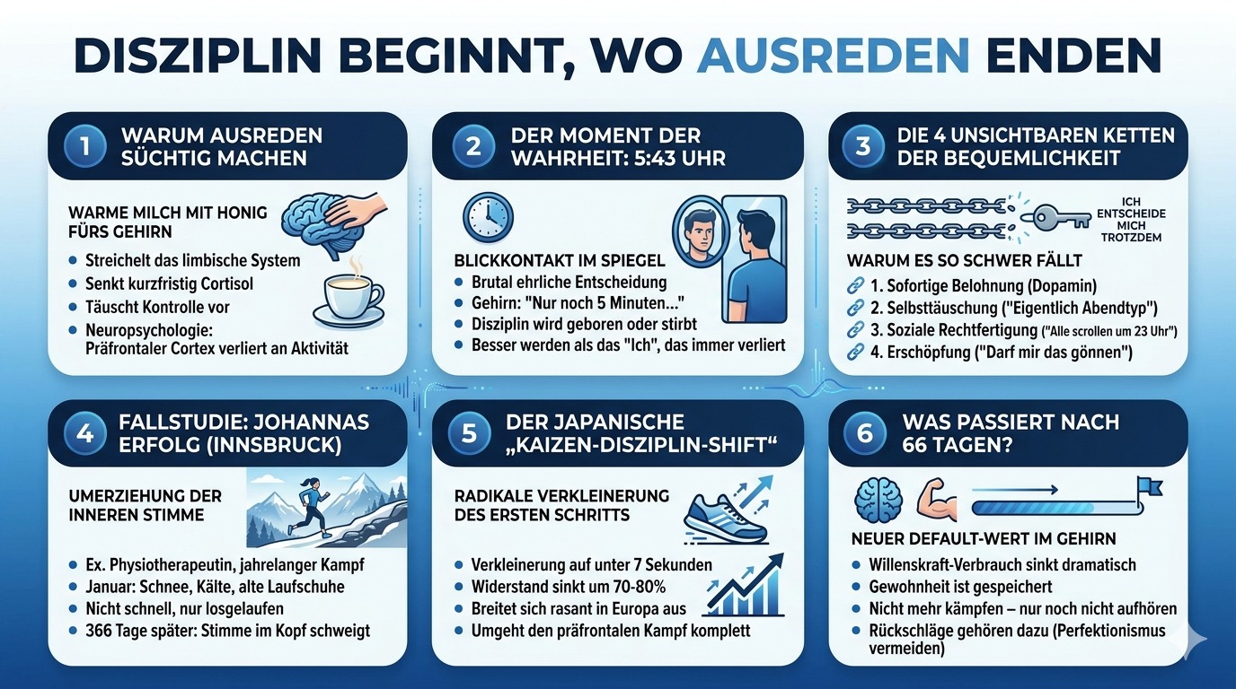 Infografik Disziplin beginnt, wo Ausreden enden.