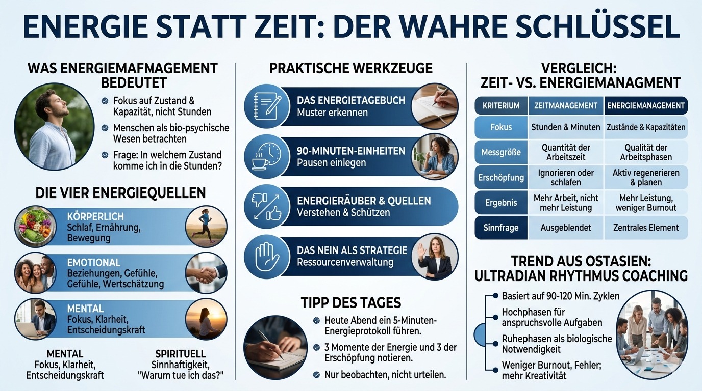 Infografik Energie statt Zeit – der wahre Schlüssel