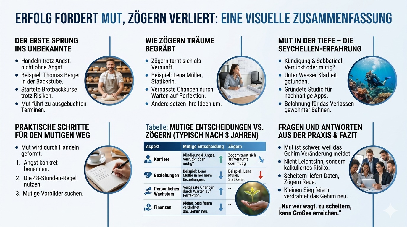 Infografik Erfolg fordert Mut, Zögern verliert Infografik Erfolg fordert Mut, Zögern verliert