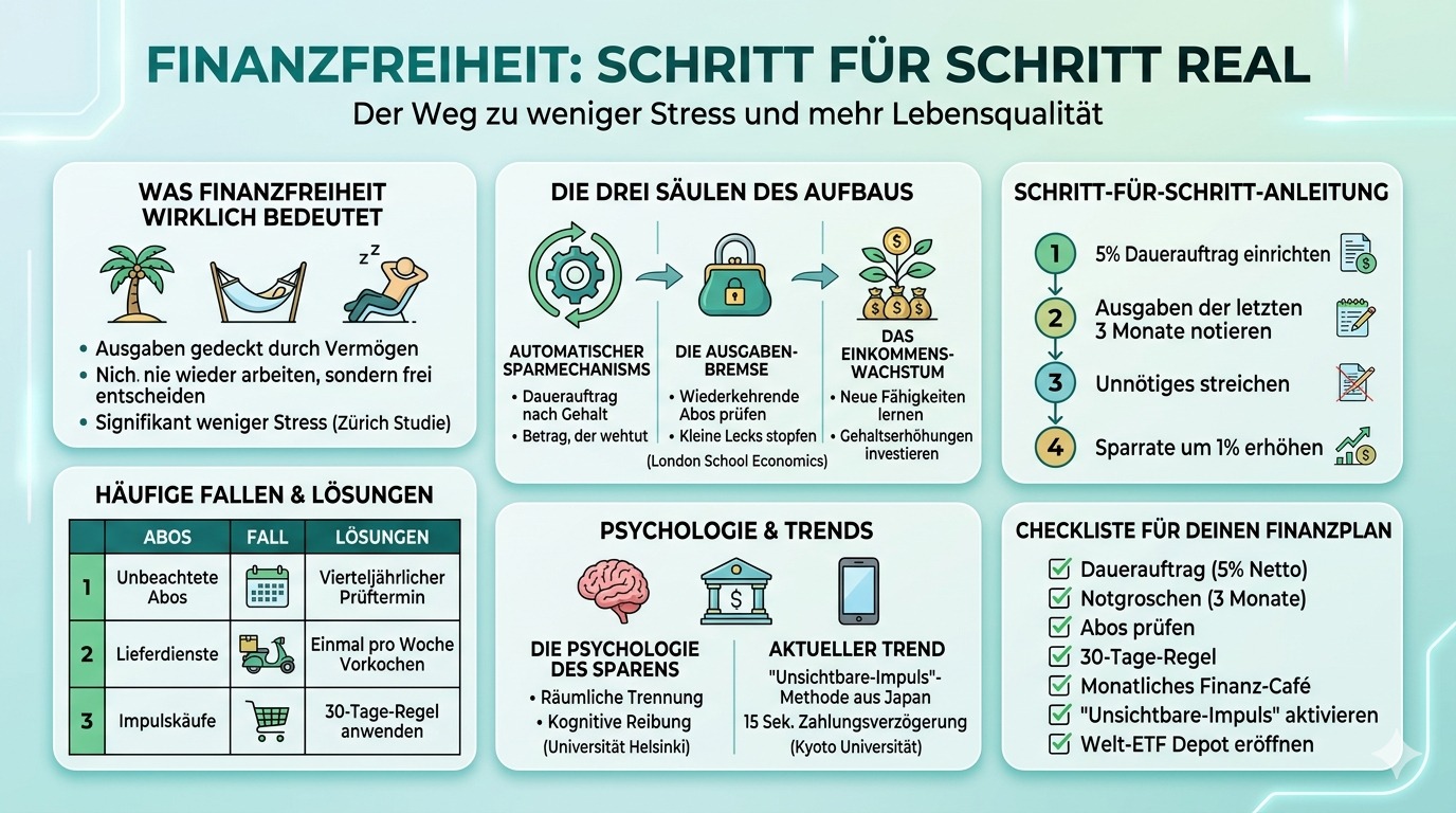 Infografik Finanzfreiheit Schritt für Schritt real