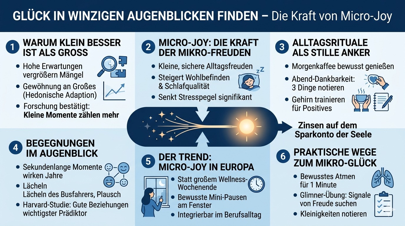 Infografik Glück in winzigen Augenblicken finden