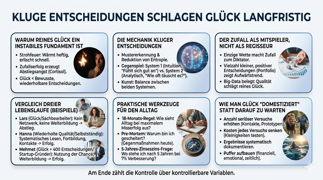 Infografik Kluge Entscheidungen schlagen Glück langfristig