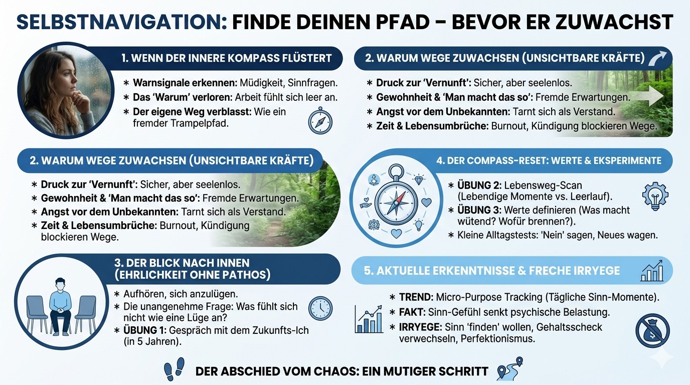 Infografik Selbstnavigation – finde deinen Pfad, bevor er zuwächst