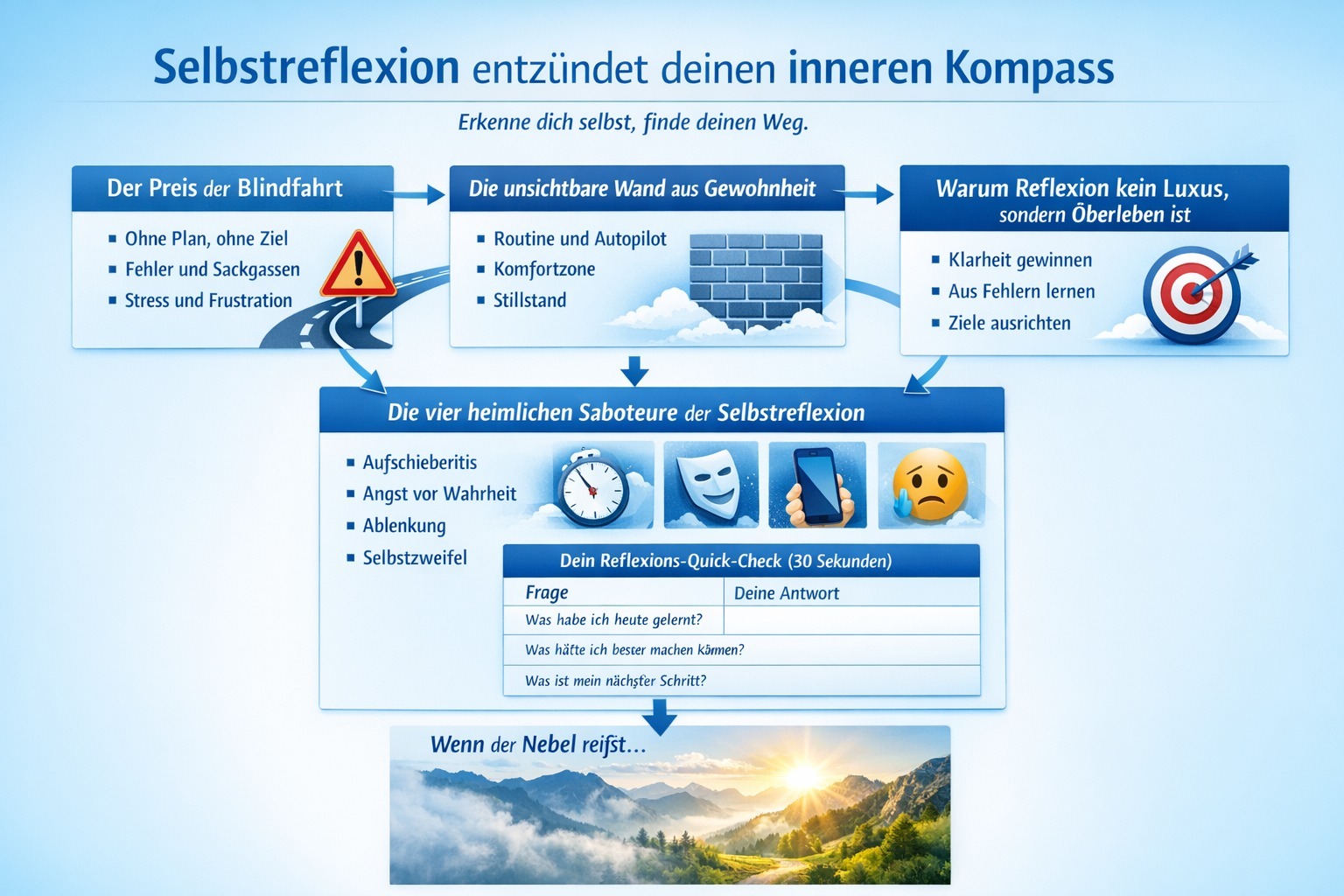 Infografik Selbstreflexion entzündet deinen inneren Kompass neu