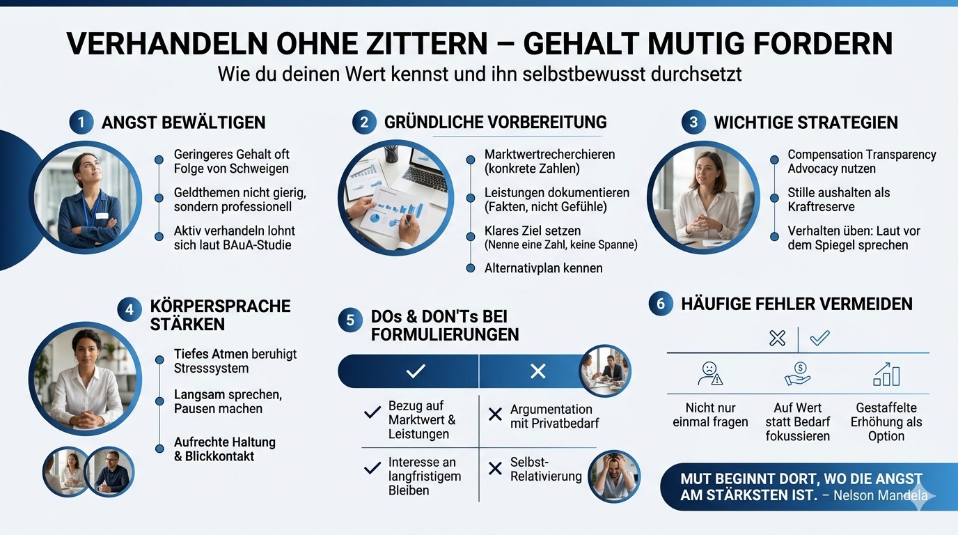 Infografik Verhandeln ohne Zittern – Gehalt mutig fordern
