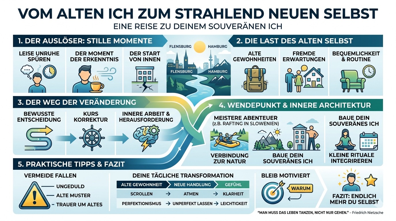 Infografik Vom alten Ich zum strahlend neuen Selbst Infografik Vom alten Ich zum strahlend neuen Selbst