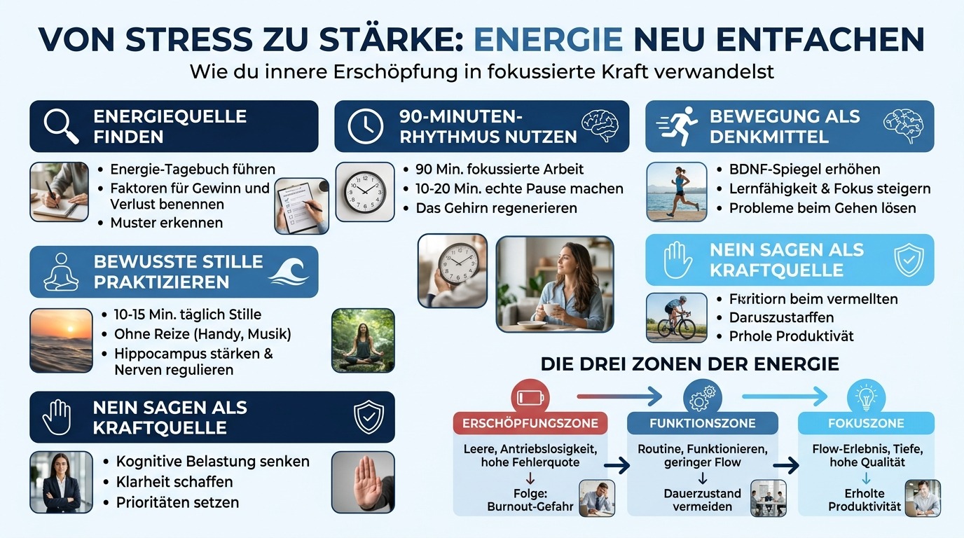 Infografik Von Stress zu Stärke Energie neu entfachen Infografik Von Stress zu Stärke Energie neu entfachen