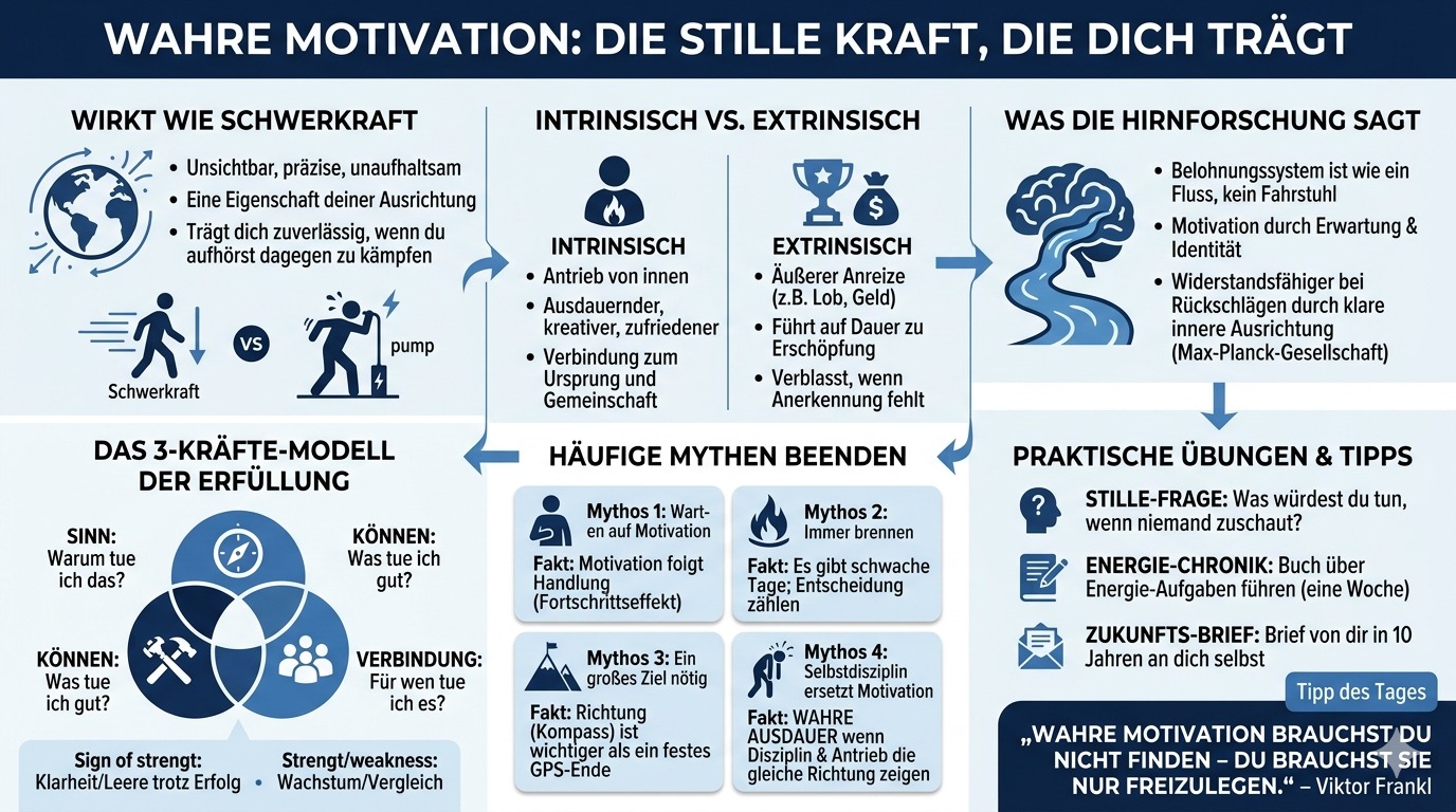 Infografik Wahre Motivation wirkt still wie Schwerkraft