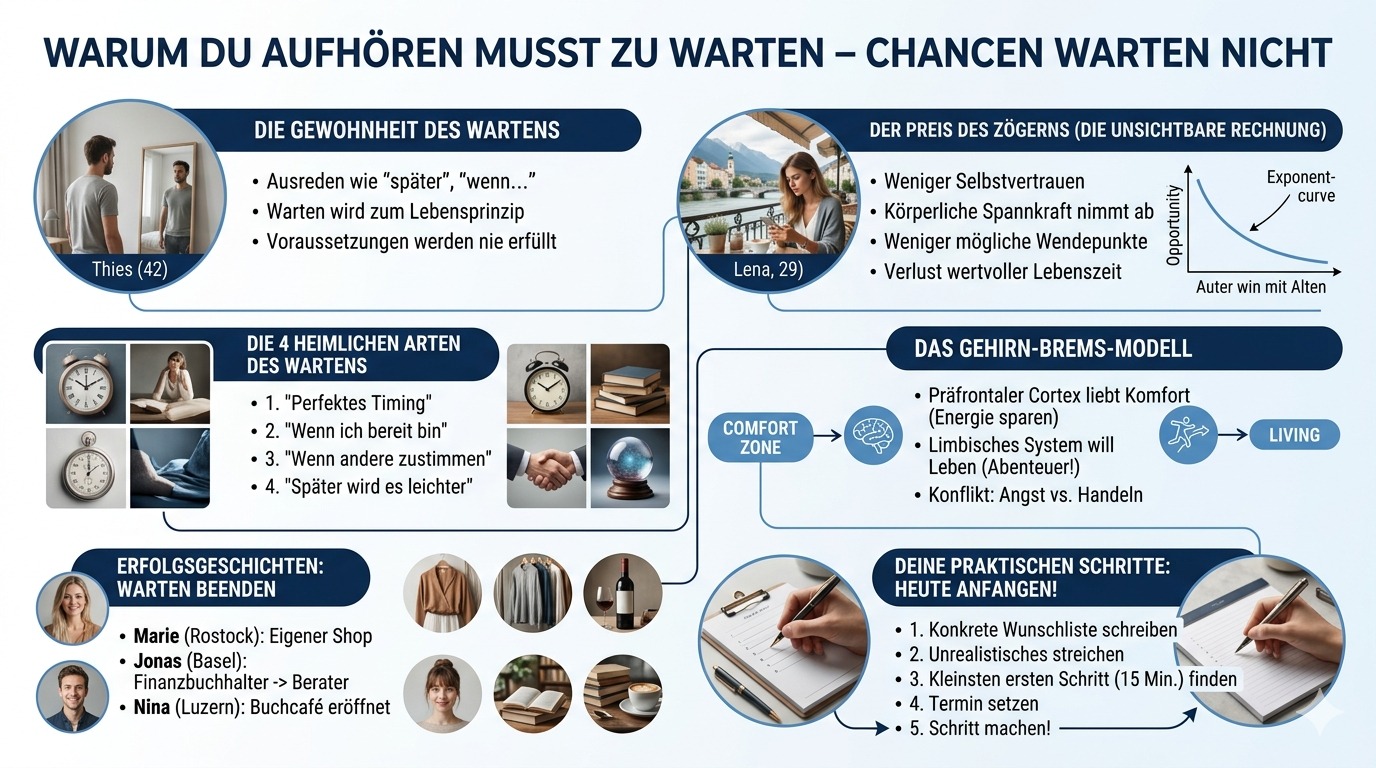 Infografik Warum du aufhören musst zu warten – Chancen warten nicht.