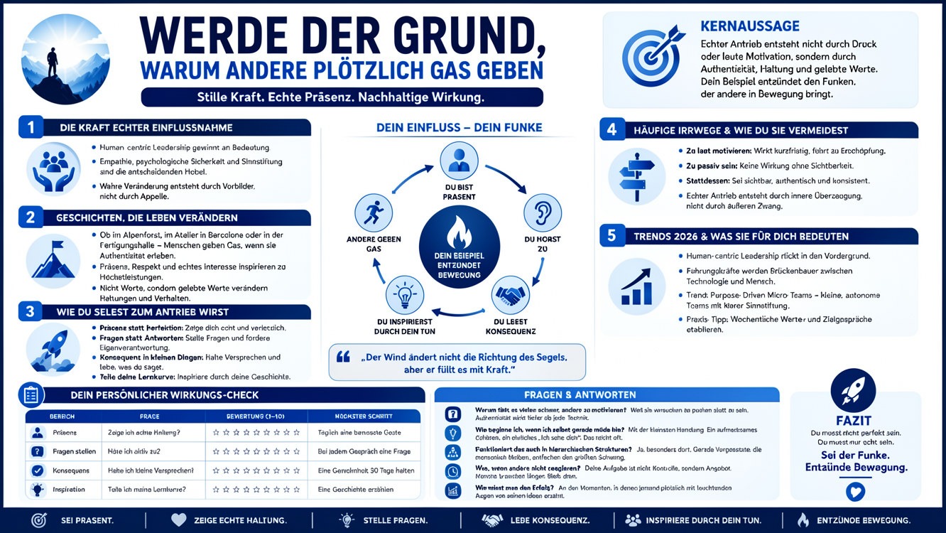 Infografik Werde Antrieb für andere zum Aufbruch