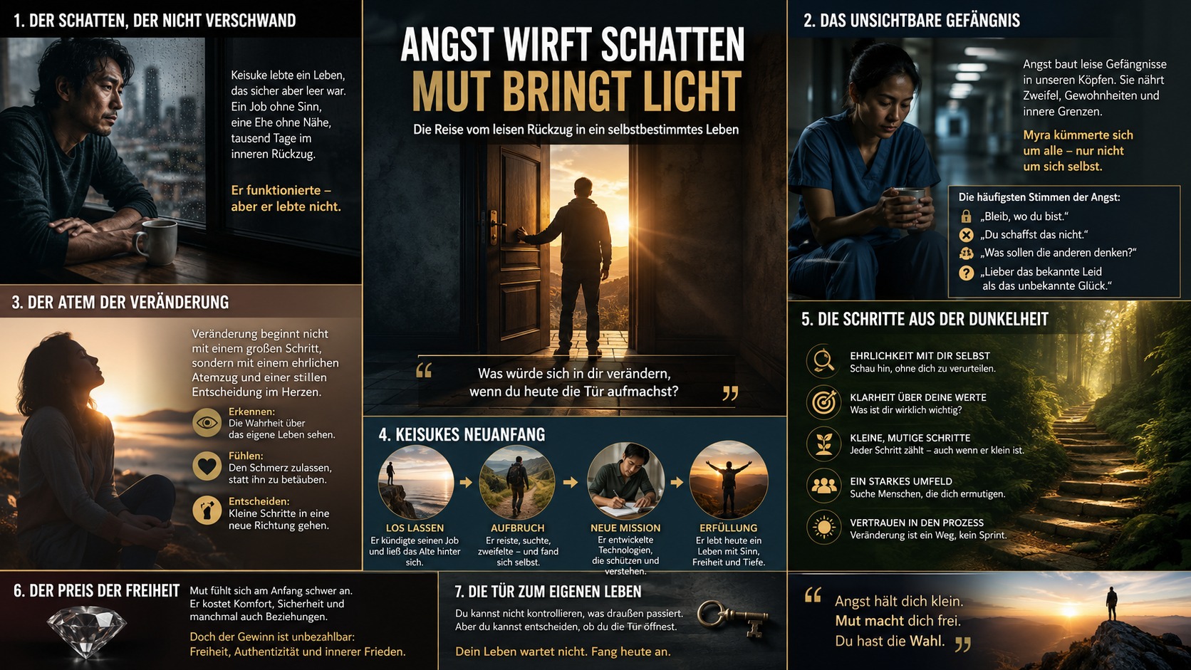 Infografik Angst wirft Schatten Mut bringt Licht