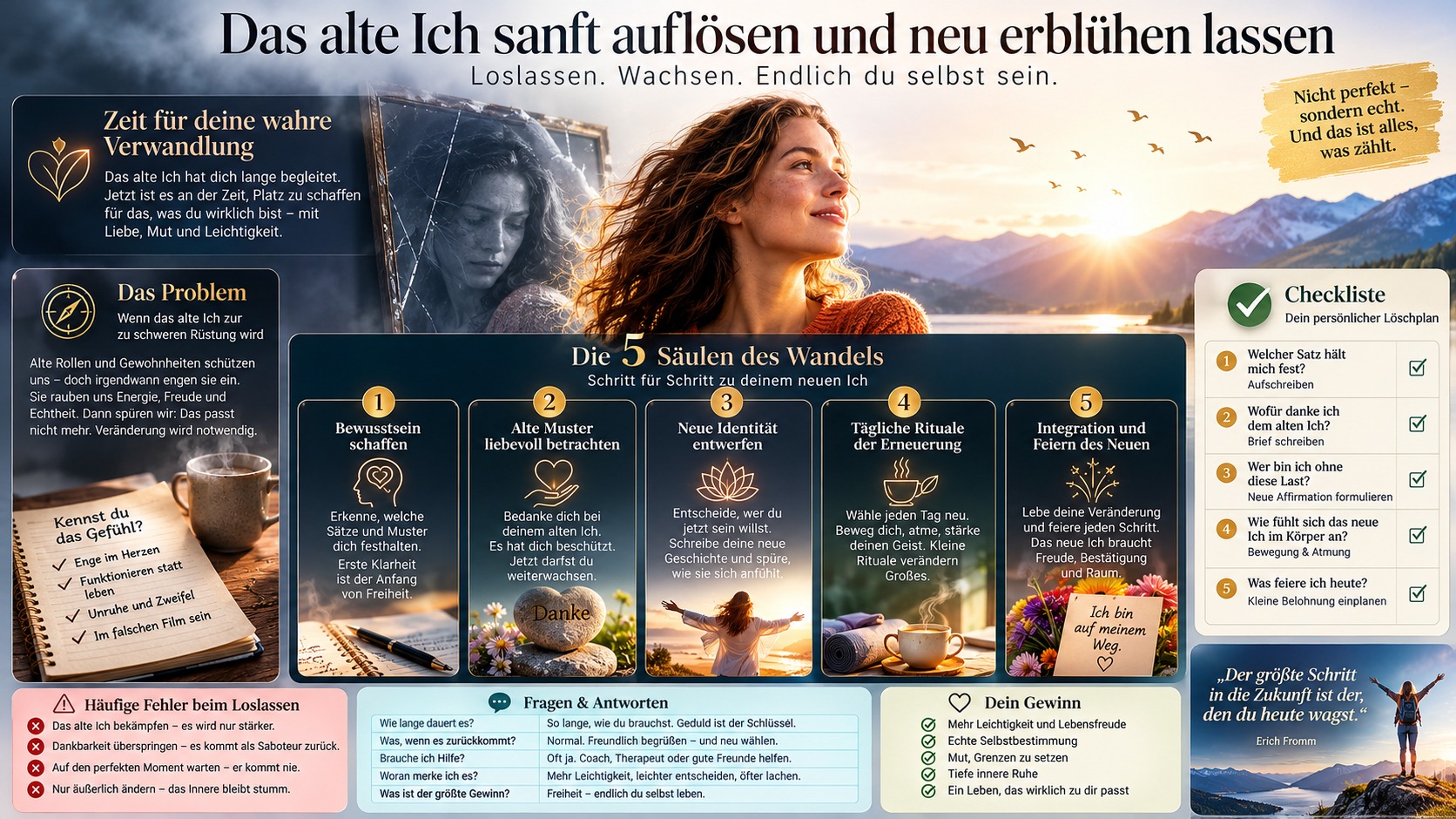 Infografik Das alte Ich sanft auflösen und neu erblühen lassen
