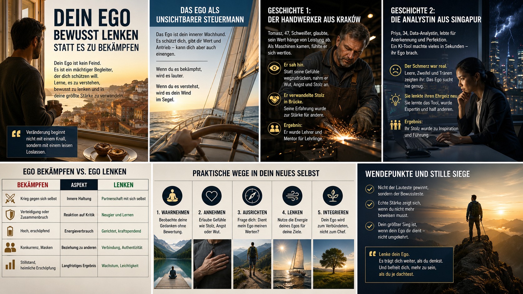 Infografik Dein Ego bewusst lenken – statt es zu bekämpfen Infografik Dein Ego bewusst lenken – statt es zu bekämpfen