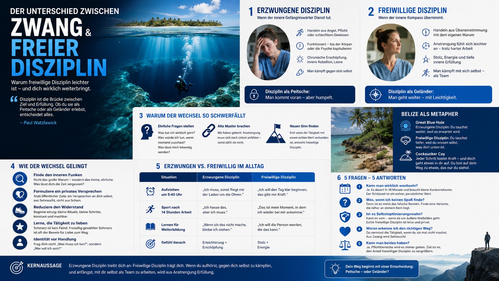 Infografik Der Unterschied zwischen Zwang und freier Disziplin