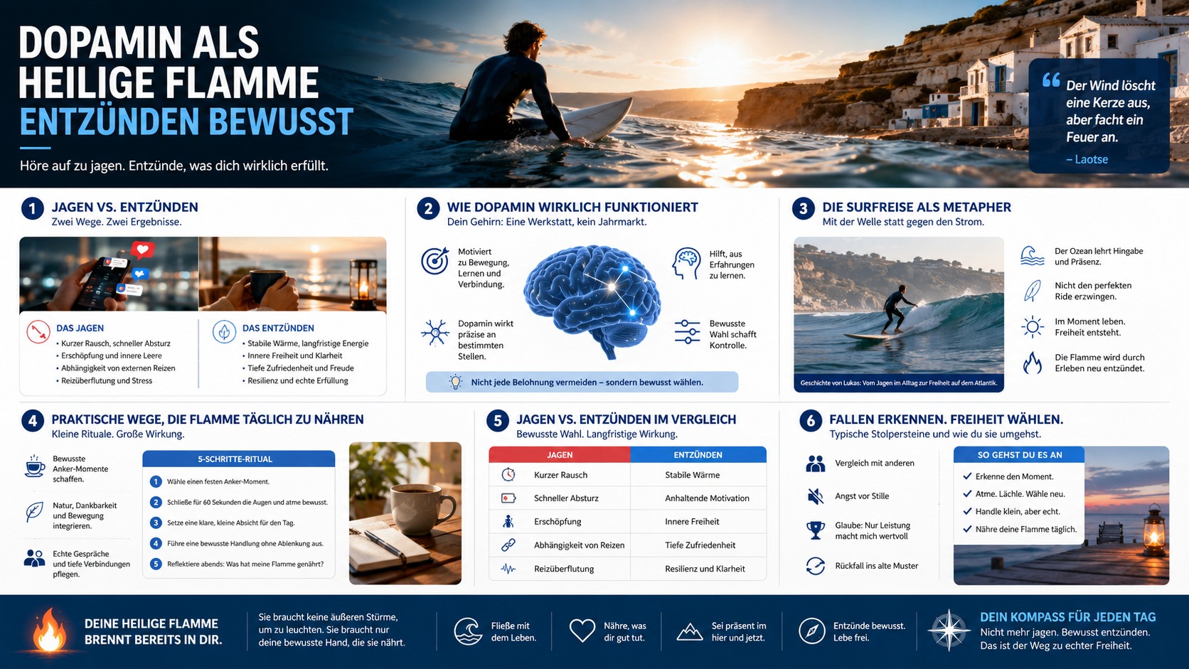 Infografik Dopamin als heilige Flamme entzünden bewusst Infografik Dopamin als heilige Flamme entzünden bewusst