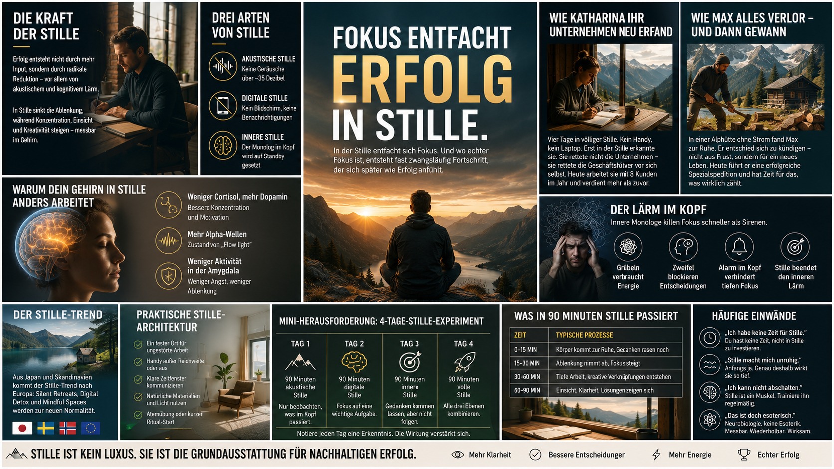 Infografik Fokus entfacht Erfolg in Stille.