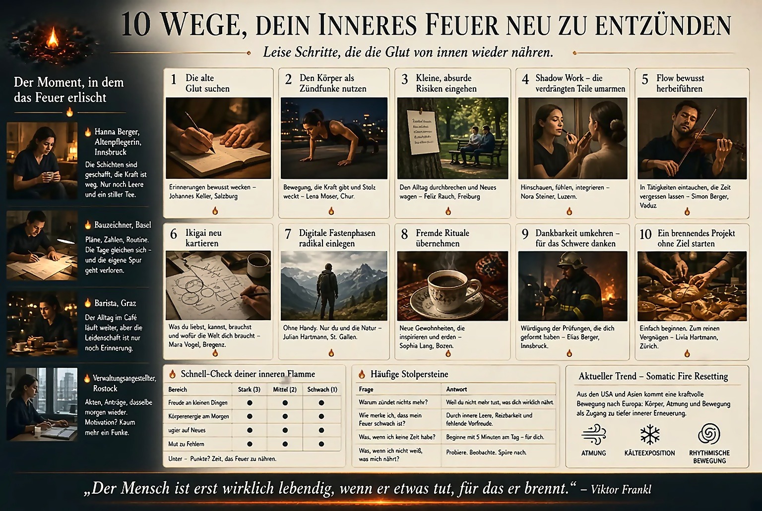 Infografik 10 Wege dein inneres Feuer neu zu entzuenden