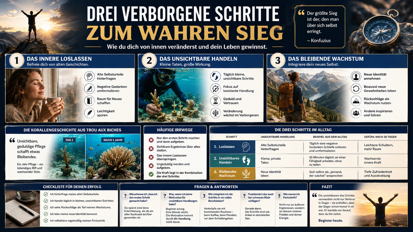 Infografik Drei verborgene Schritte zum wahren Sieg