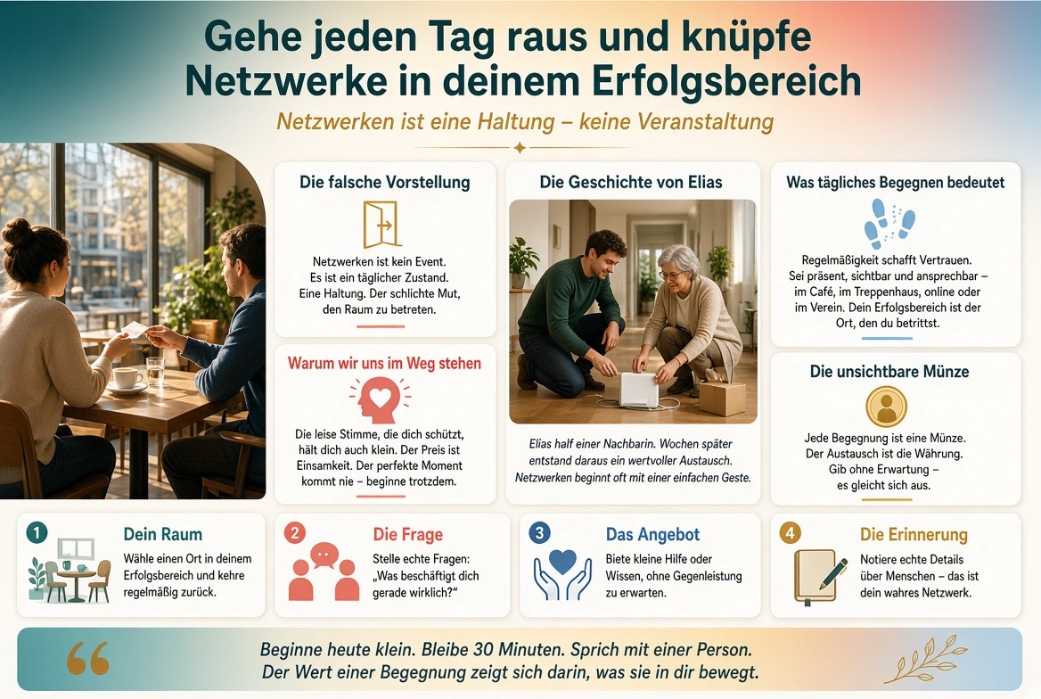 Infografik Gehe jeden Tag raus und knüpfe Netzwerke in deinem Erfolgsbereich Infografik Gehe jeden Tag raus und knüpfe Netzwerke in deinem Erfolgsbereich
