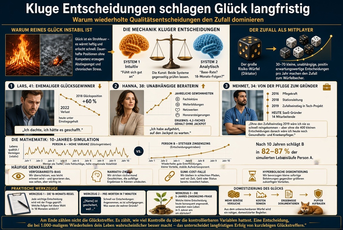Infografik Kluge Entscheidungen schlagen Glück langfristig