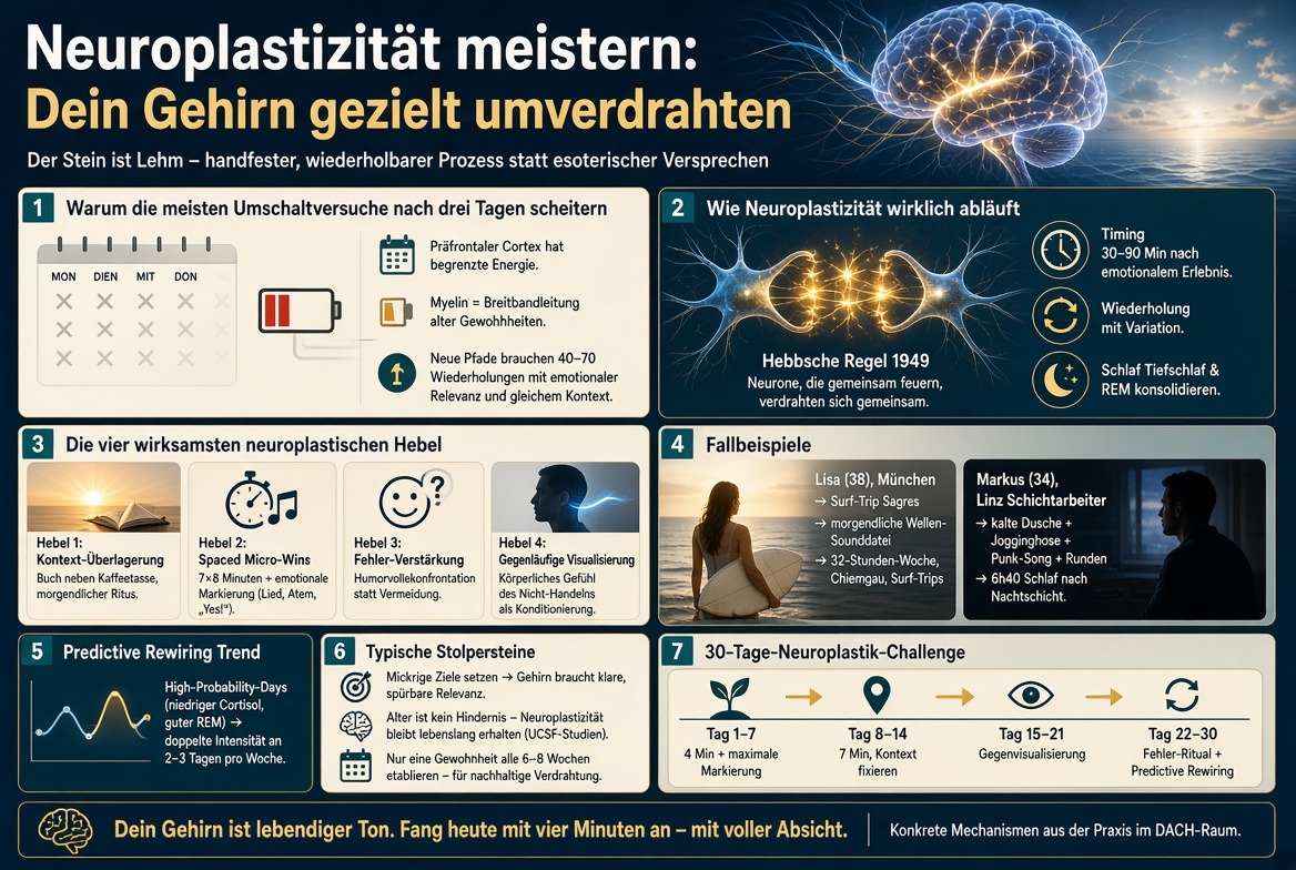Infografik Neuroplastizität meistern Dein Gehirn gezielt umverdrahtenInfografik Neuroplastizität meistern Dein Gehirn gezielt umverdrahten