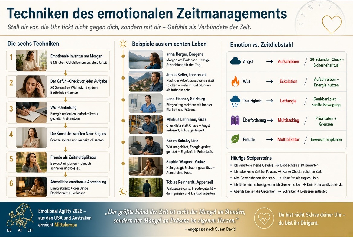 Infografik Techniken des emotionalen Zeitmanagements Infografik Techniken des emotionalen Zeitmanagements
