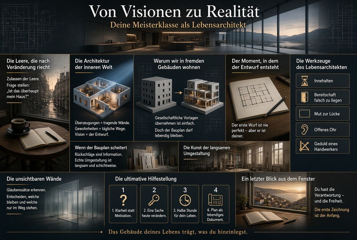 Infografik Von Visionen zu Realität Deine Meisterklasse als Lebensarchitekt Infografik Von Visionen zu Realität Deine Meisterklasse als Lebensarchitekt