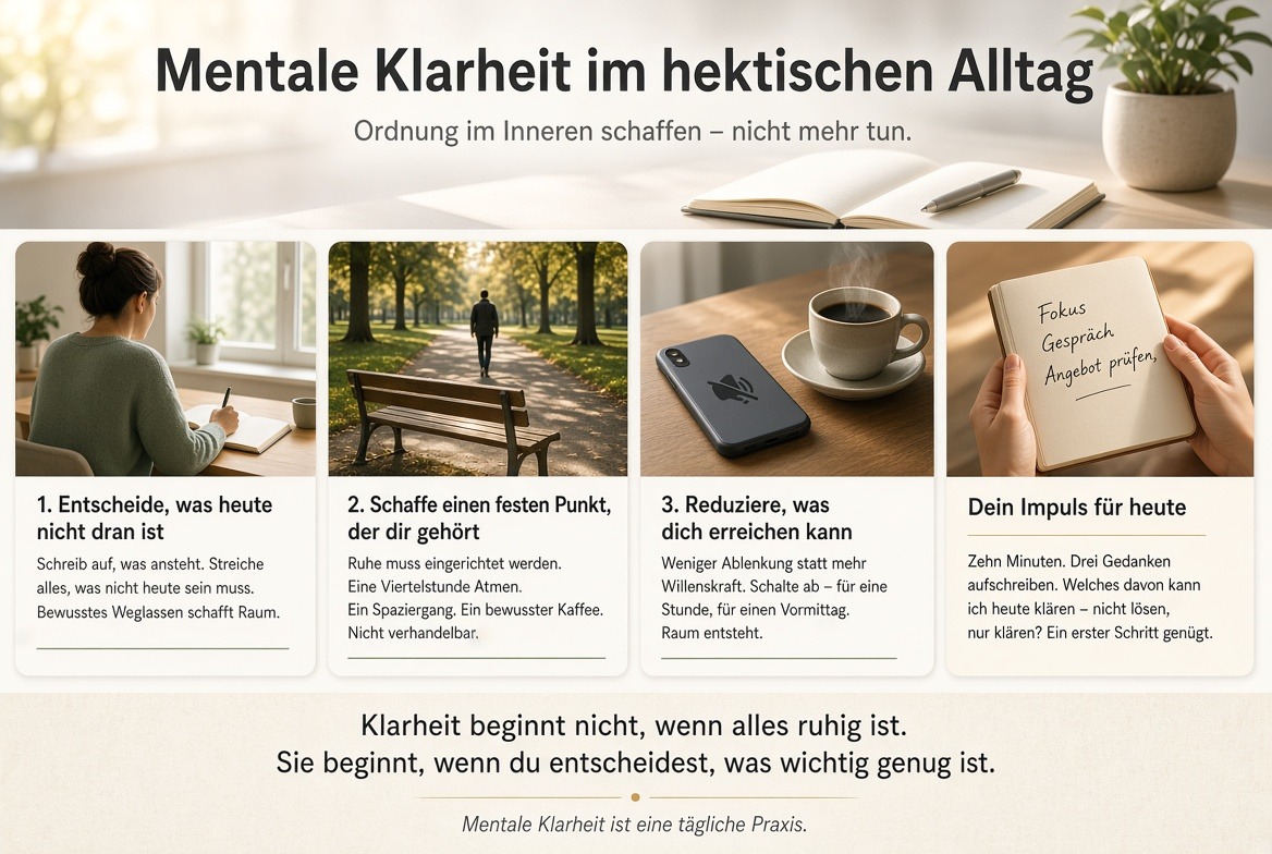 Infografik Mentale Klarheit im hektischen Alltag Infografik Mentale Klarheit im hektischen Alltag