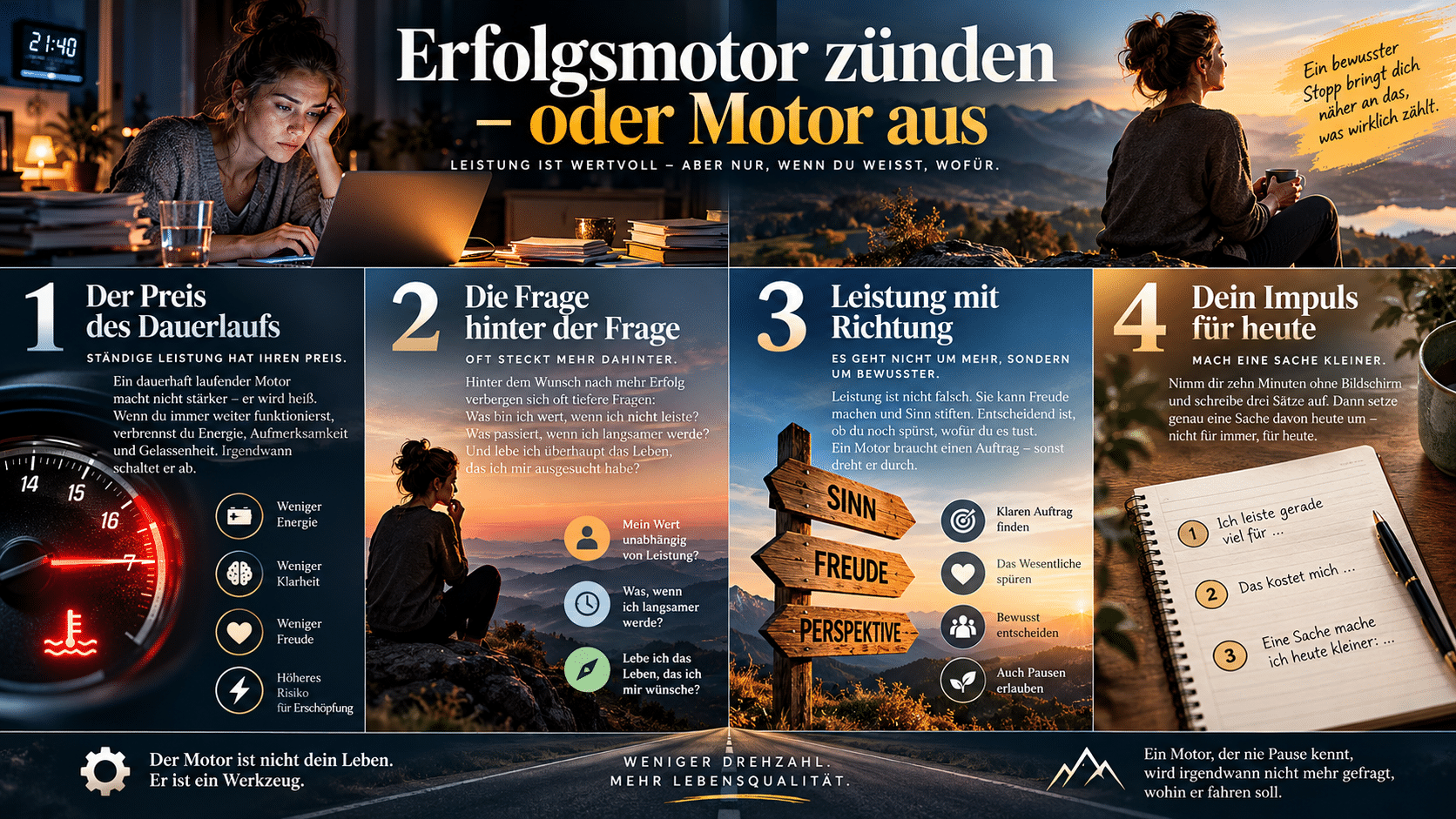 Erfolgsmotor zünden Leistung mit Richtung