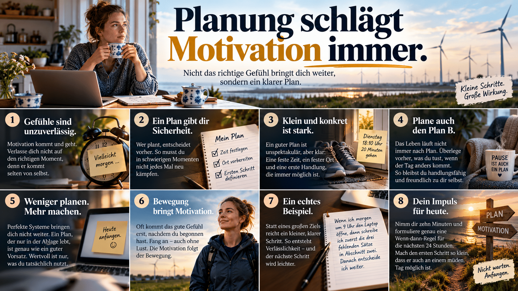 Plan schlägt Motivation Kleine Schritte, große Wirkung